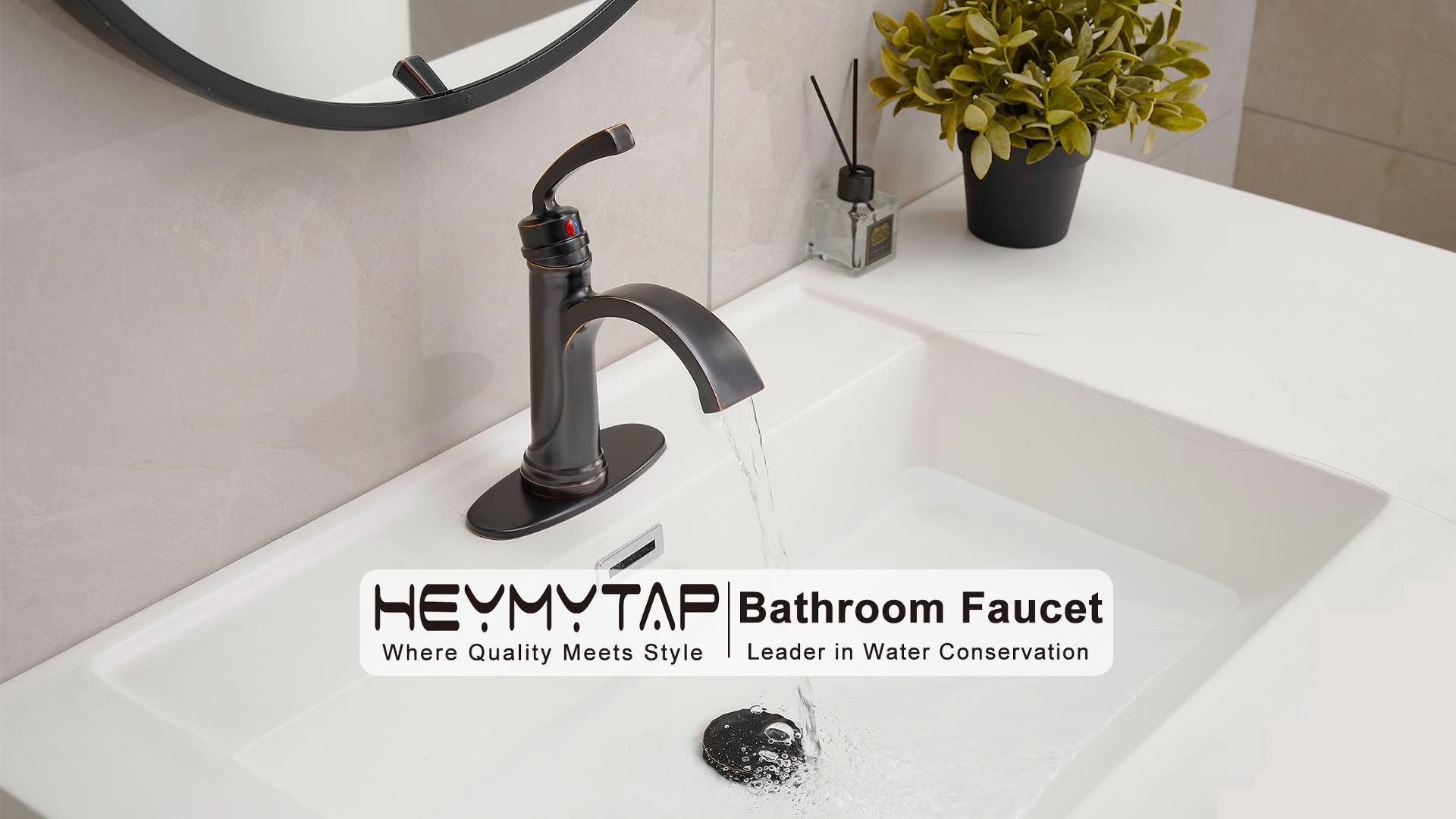 HEYMYTAP Black Waterfall Bathroom Faucet 1 Hole, Brass Bathroom